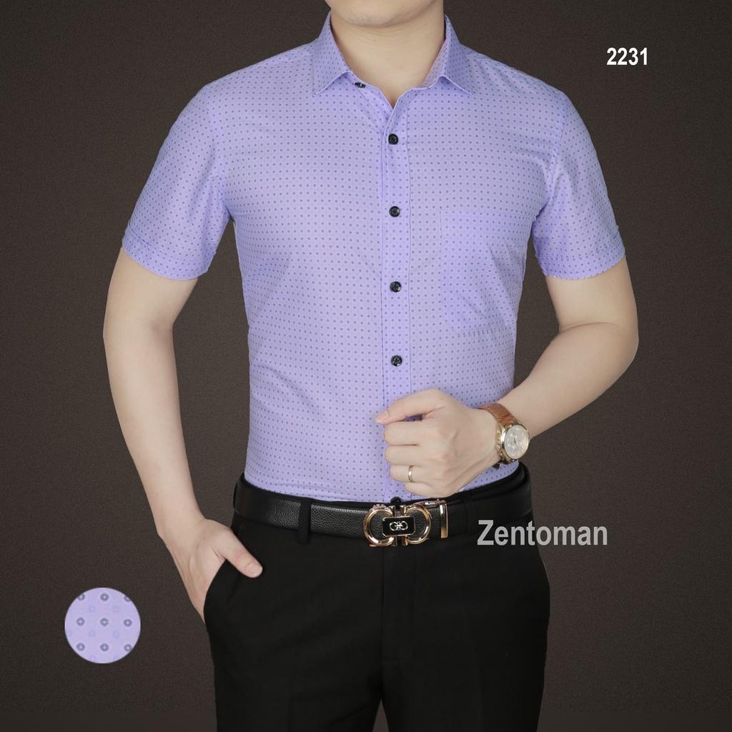 Áo sơ mi nam tay ngắn trung niên kẻ công sở cao cấp thiết kế ZENTOMAN (ảnh thật)