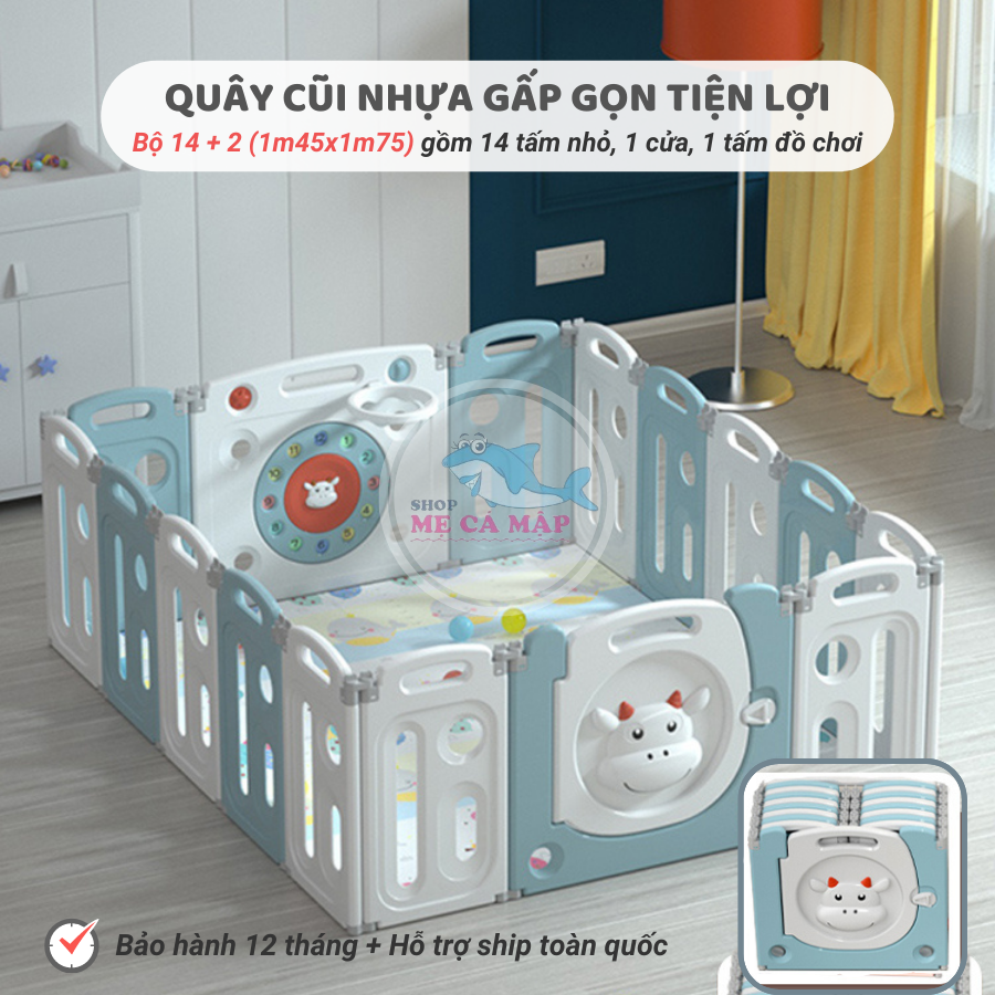 Quây cũi nhựa gấp gọn NEW TẶNG BÓNG RỔ, BÓNG THẢM, quây cũi cho bé nhựa an toàn