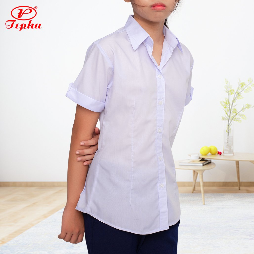 Áo trắng học sinh, sơ mi đi học tay ngắn cho bé gái lớp 1 trở lên, vải KT Silk thoáng mát