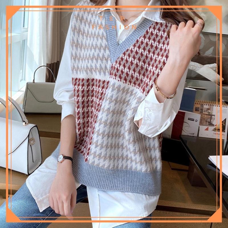 Áo Gile Len Nữ Chất Dày Dặn Phong Cách Hàn Quốc Hoạ Tiết Ziczac Siêu Xinh Tep Fashion GILE-ZICZAC02