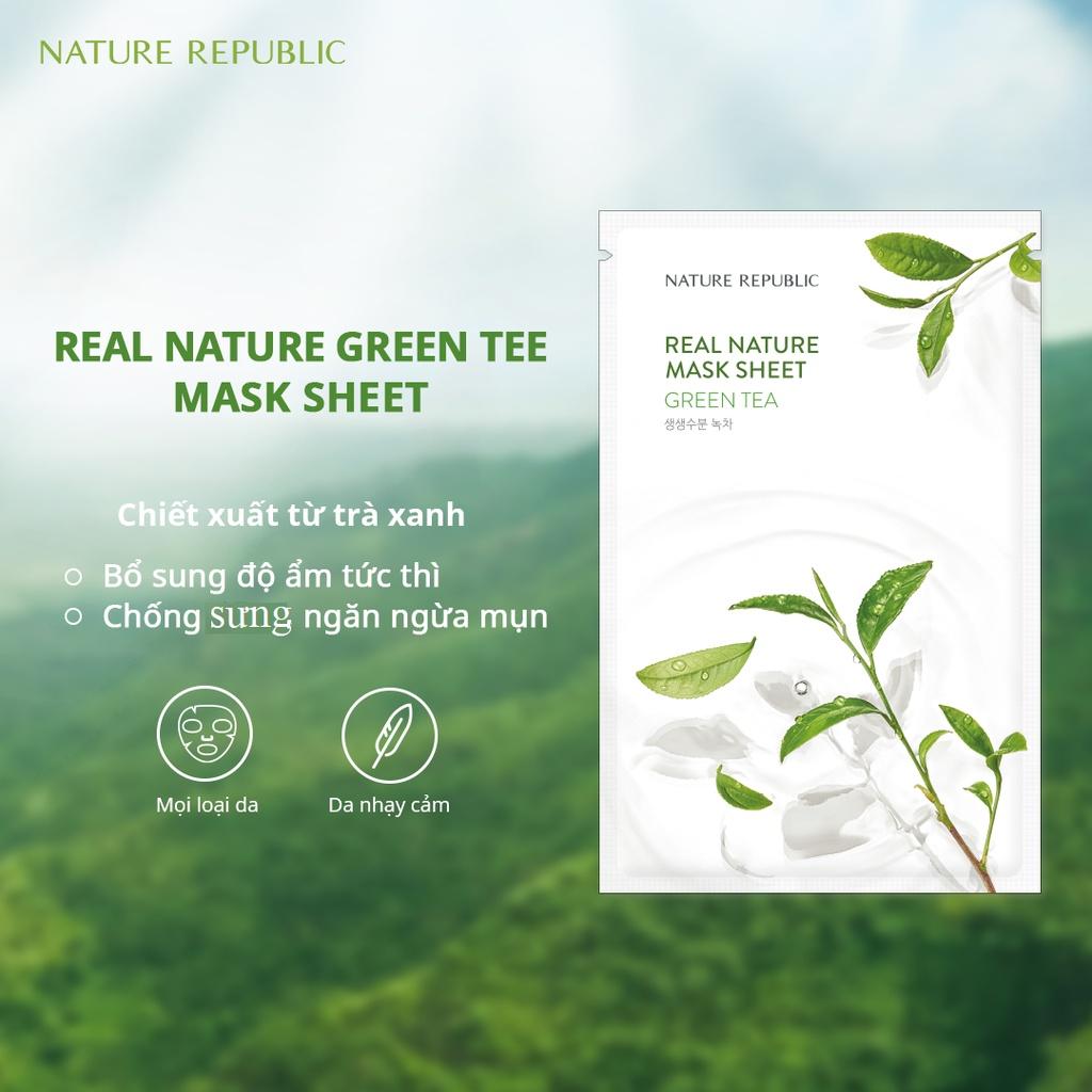 Combo 10 Mặt Nạ Giấy Cấp Ẩm, Ngừa Mụn, Săn Chắc Da Nature Republic Real Nature Mask Sheet 23ml x 10 - Green tea