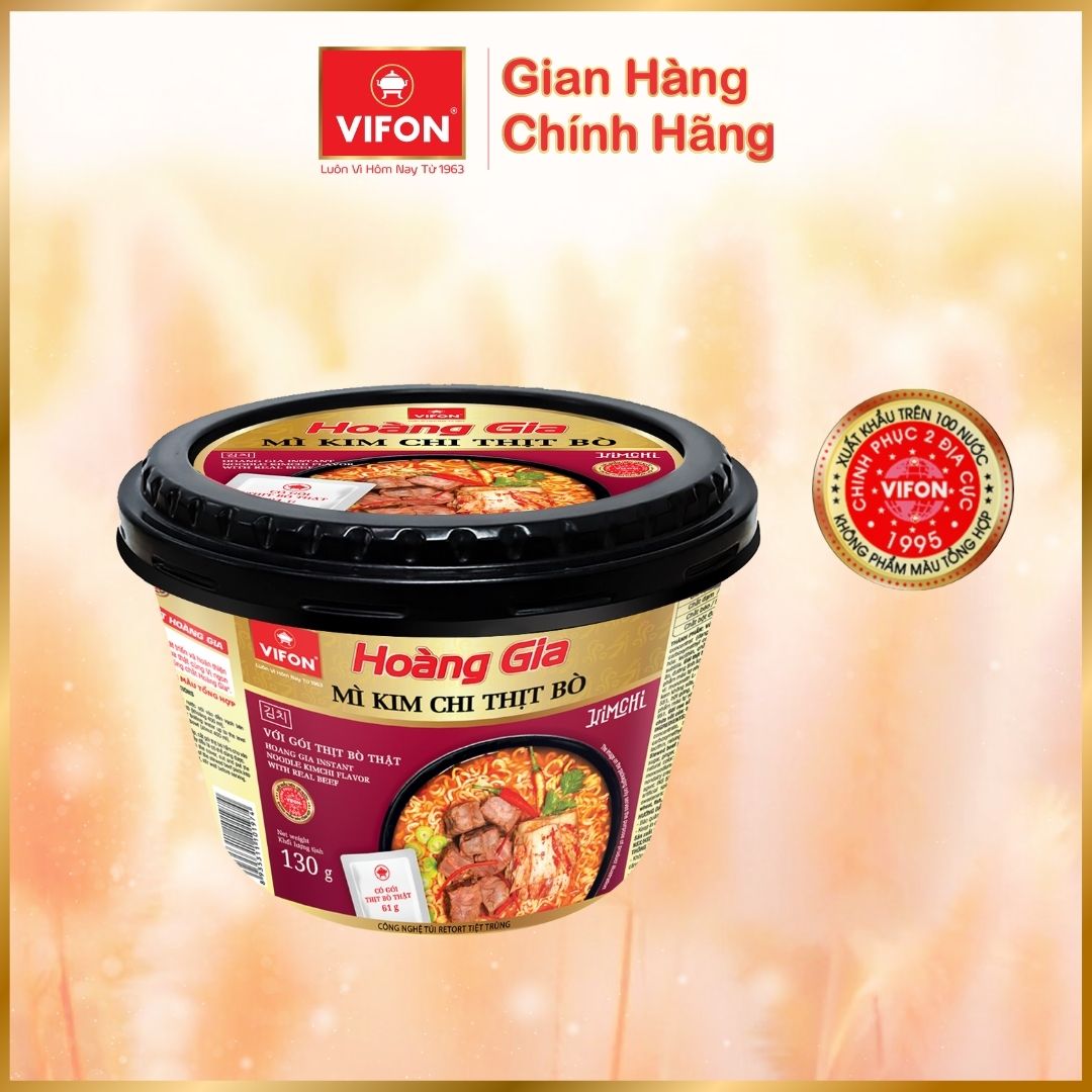 Thùng 12 Tô Mì HOÀNG GIA Kim Chi Thịt Bò/ Lẩu cua cay/ Thịt Bằm VIFON 130gr / Tô