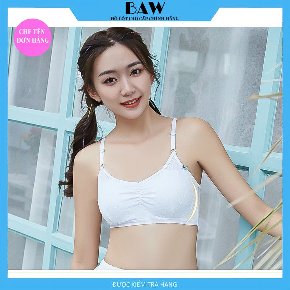 Áo Ngực Nữ, Áo Bra Trắng Học Sinh Cotton Có Đệm Có Móc Điều Chỉnh Dây Mặc Thoáng Mát Thương Hiêu BAW mã AHS2