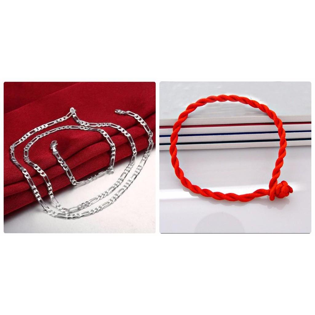 Bộ dây chuyền bạc 925 và vòng tay chỉ đỏ nam/nữ (55cm)