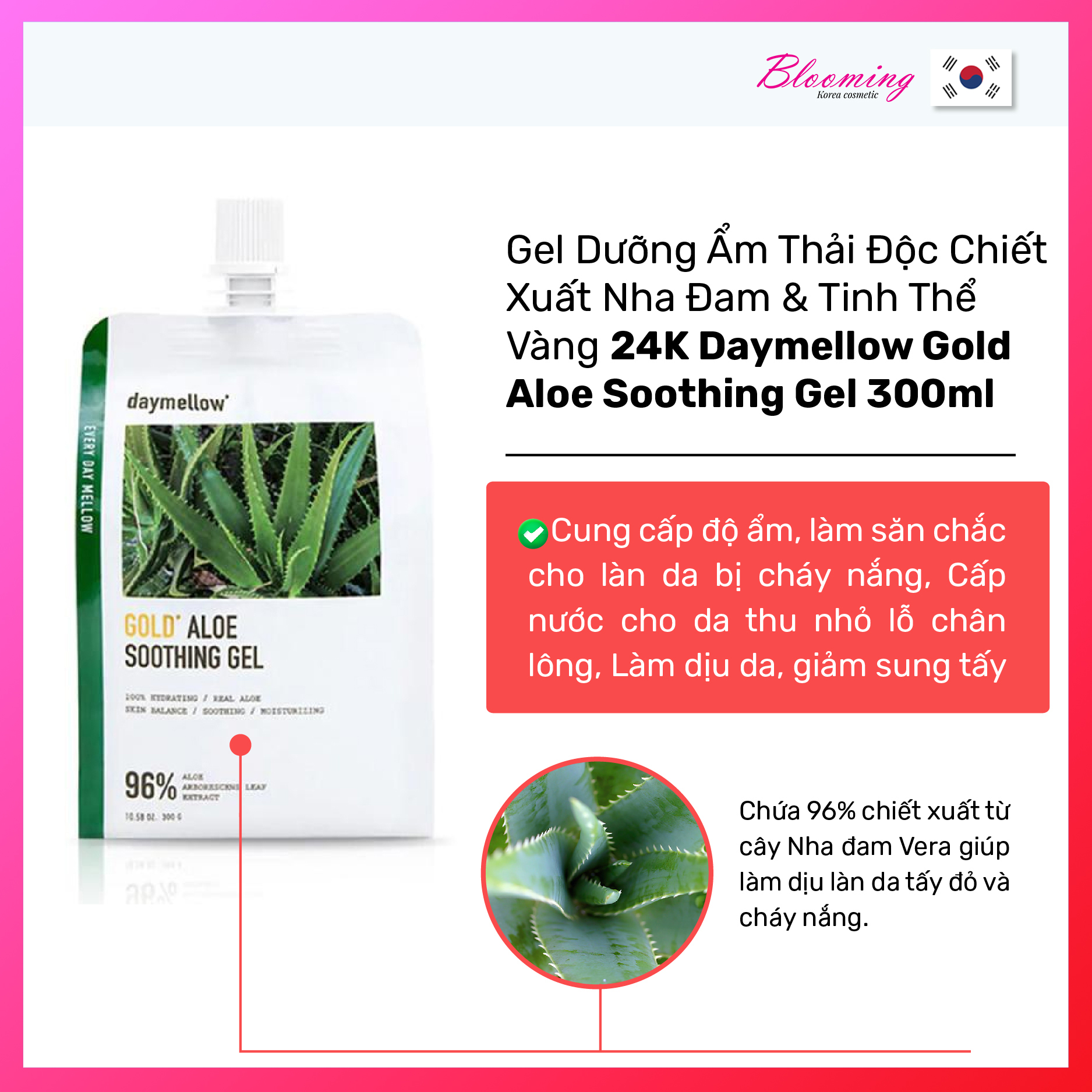 Gel tăng cường dưỡng ẩm, ngăn ngừa da mất nước Daymellow Gold Aloe Soothing Gel 300ml