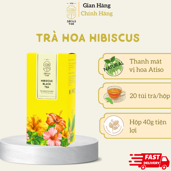 Trà hoa Atiso đỏ HIBISCUS BLACK TEA SACHS TEA 1773 tốt cho tiêu hóa, làm đẹp da hộp 20 gói