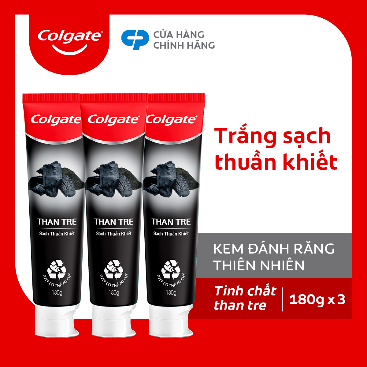 Bộ 3 Kem đánh răng Colgate Than tre sạch thuần khiết từ Hàn Quốc 180g/ tuýp