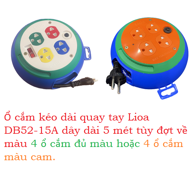 Ổ cắm Lioa 6 ổ đơn đa năng kéo dài DB52-10A ( dây 5m ) cao cấp 