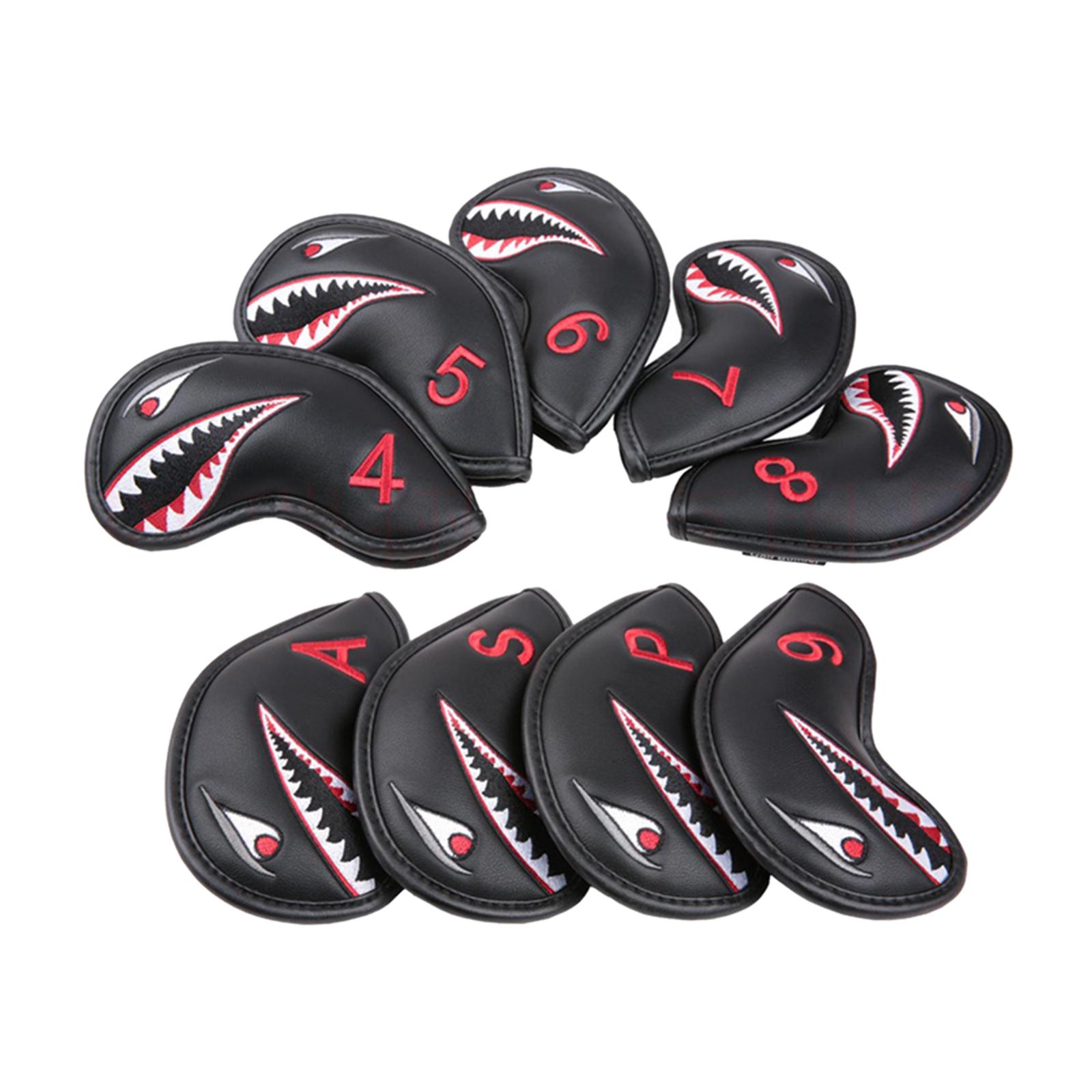 9pcs Waterproof Golf Iron Head Cover Black 4-9, A-P Club Headcover Clubs Carrying Travel Protection Sticker Closure Accessories