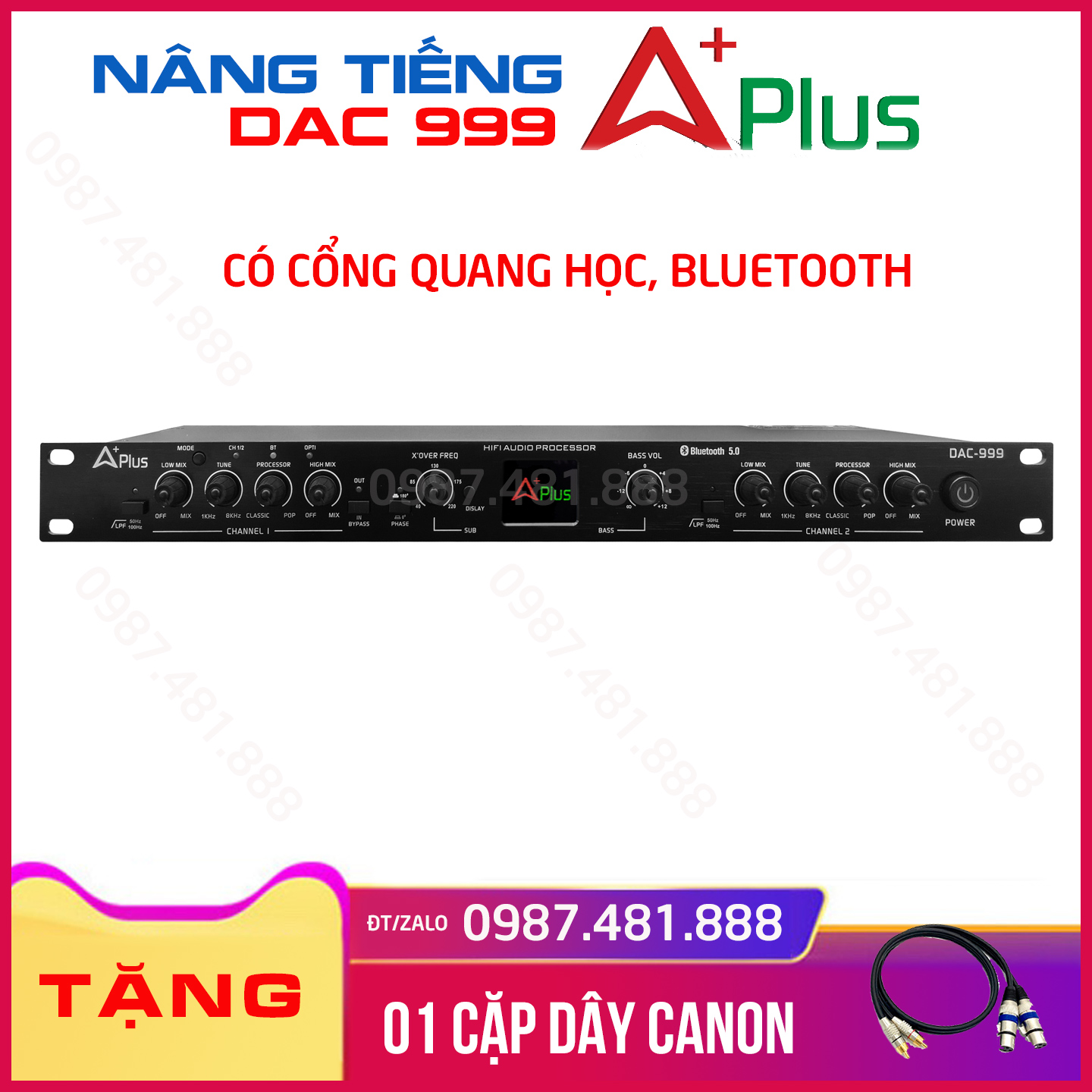 Nâng tiếng Aplus DAC 999 - Nâng tiếng hát, tiếng nhạc dàn âm thanh - có cổng quang, bluetooth - tặng dây canon - Hàng chính hãng