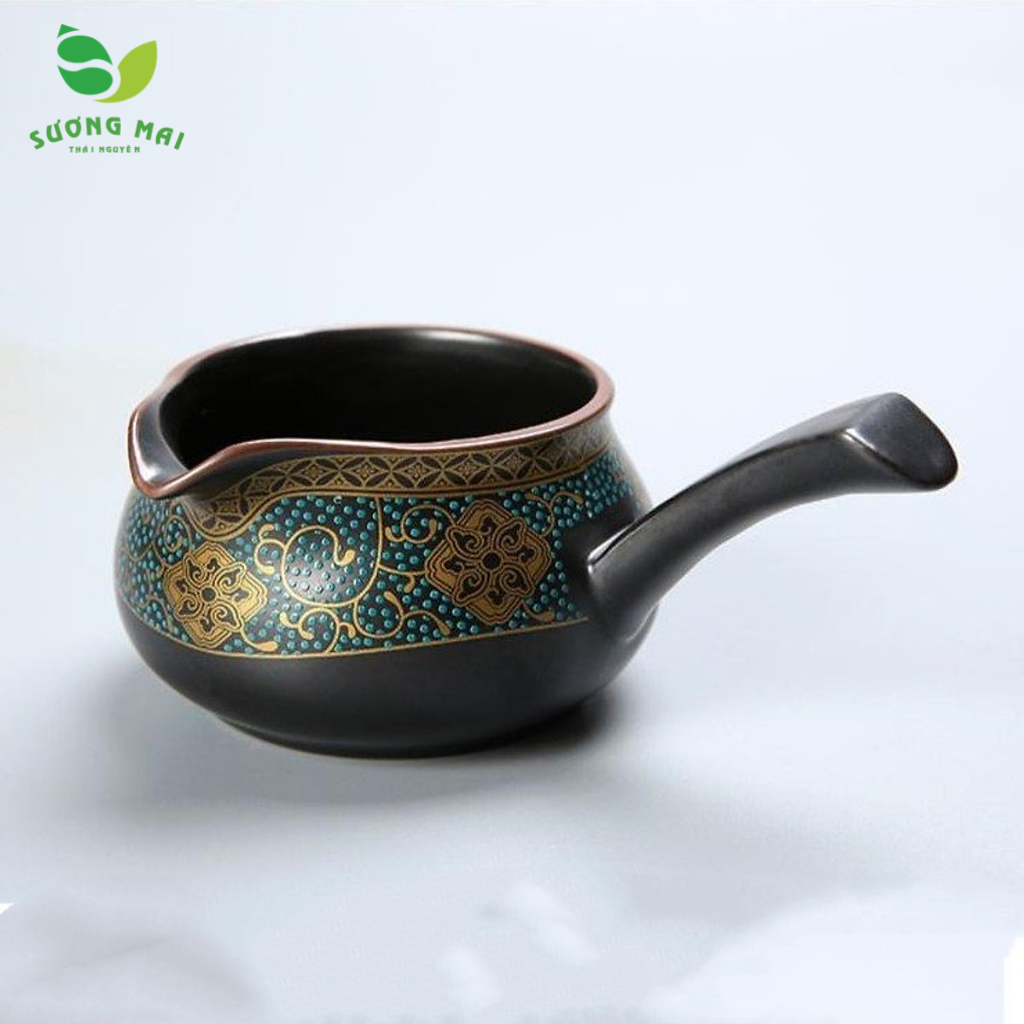 Bộ ấm chén pha trà 10 món xanh vàng đen