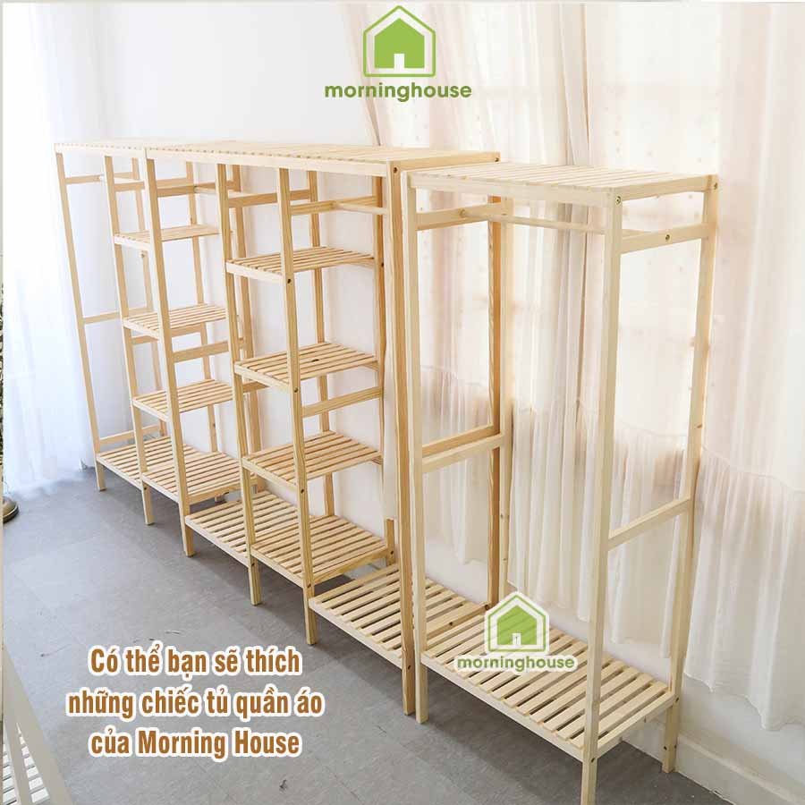 KỆ TREO QUẦN ÁO GỖ THÔNG LẮP RÁP TIỆN LỢI -TRIPLE HANGER- Dài 135 x Cao 150 x Rộng 35 cm