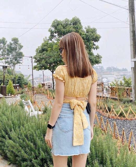 CROPTOP HOA NHÍ RÃ NGỰC THẮT NƠ LƯNG