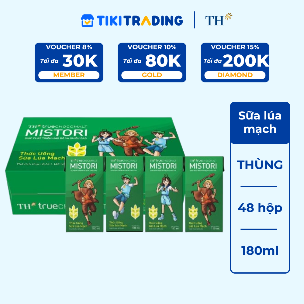 Thùng 48 Hộp Thức uống sữa lúa mạch TH True Chocomalt Mistori 180ml