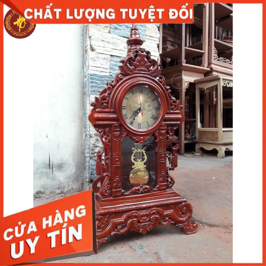 Đồng hồ đề bàn đứng gỗ hương đá quả lắc sang trọng