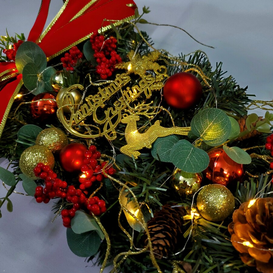 Chùm Thông Treo Tường CT01 Nơ Nhung Đỏ Trang Trí Noel Giáng Sinh