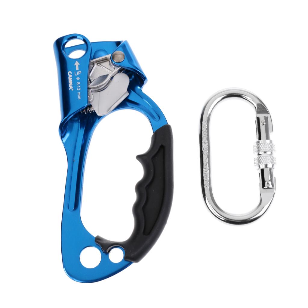 Rock Climbing Ascender for Right Hand with Auto Lock Carabiner (Blue)