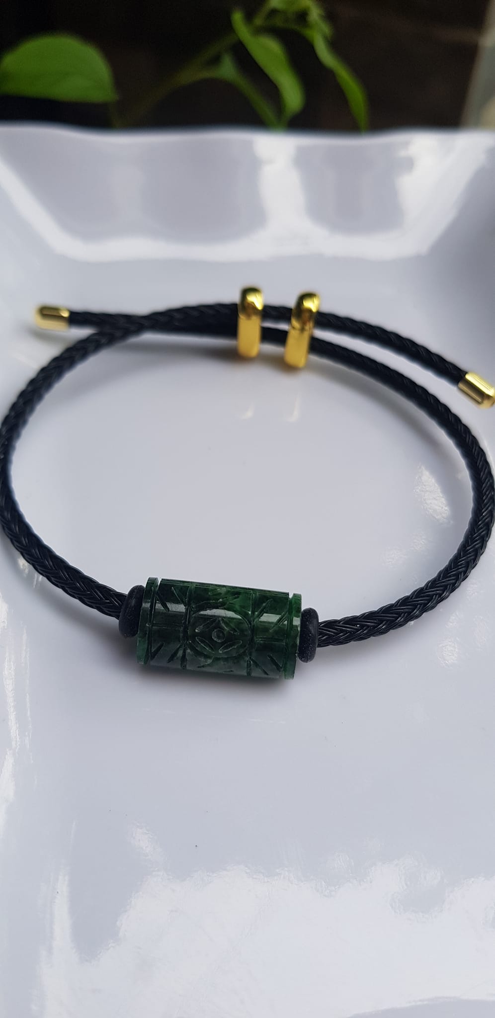 Vòng Đeo tay Mới charm Lu Thống Đồng Tiền Xanh Đậm đẹp Hạt Lu Đồng Tiền Đá cẩm thạch tự nhiên dây đen rút chỉnh theo tay tùy ý Hợp nữ mệnh Thủy mệnh Mộc hợp ạ