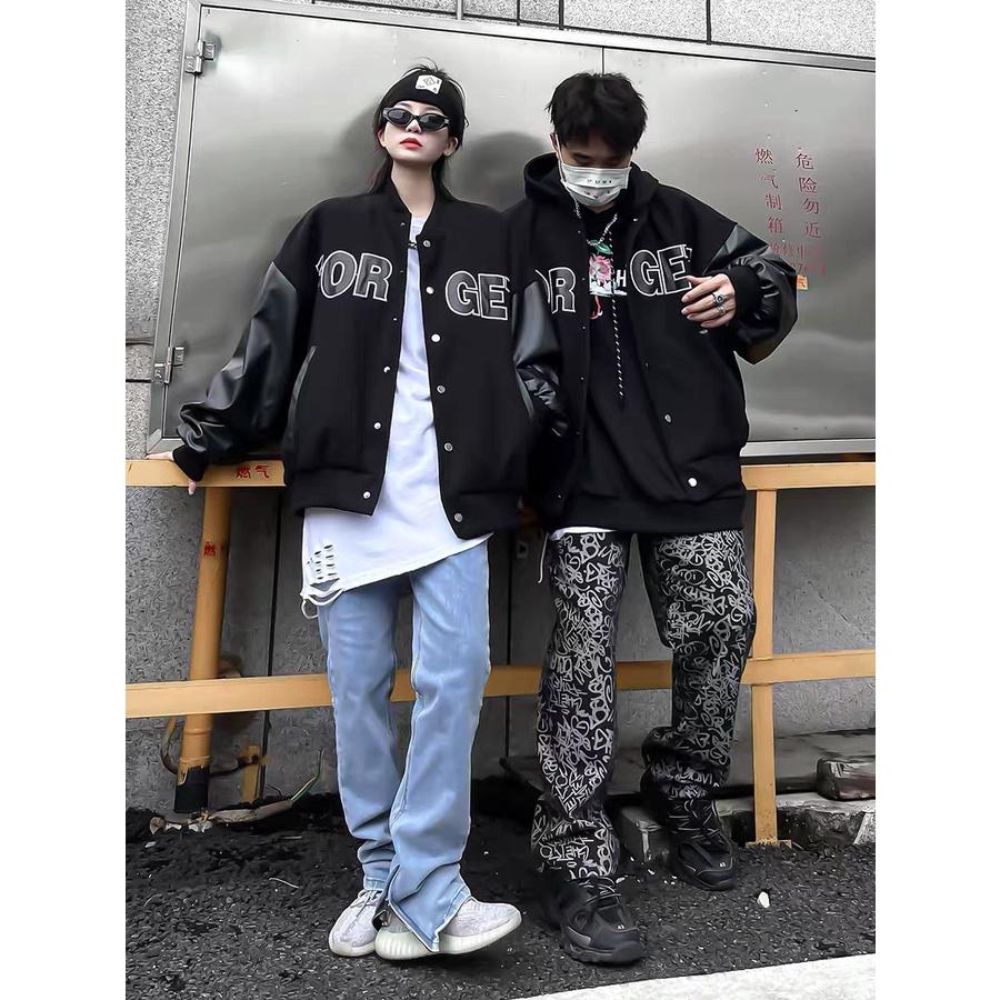 Áo bomber phối tay da unisex áo khoác nam nữ áo mùa đông for