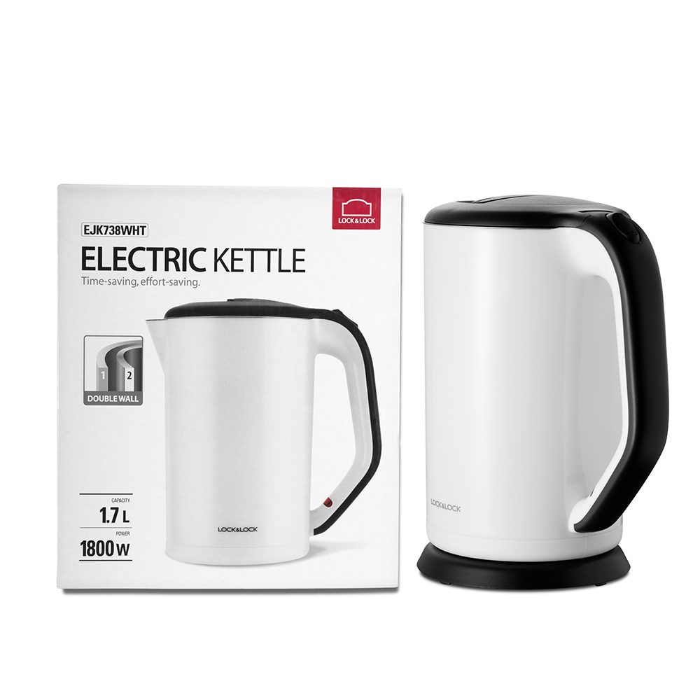 Bình Đun Siêu Tốc 2 lớp Lock&amp;Lock EJK738WHT (1.7 Lít) - Trắng - Hàng chính hãng