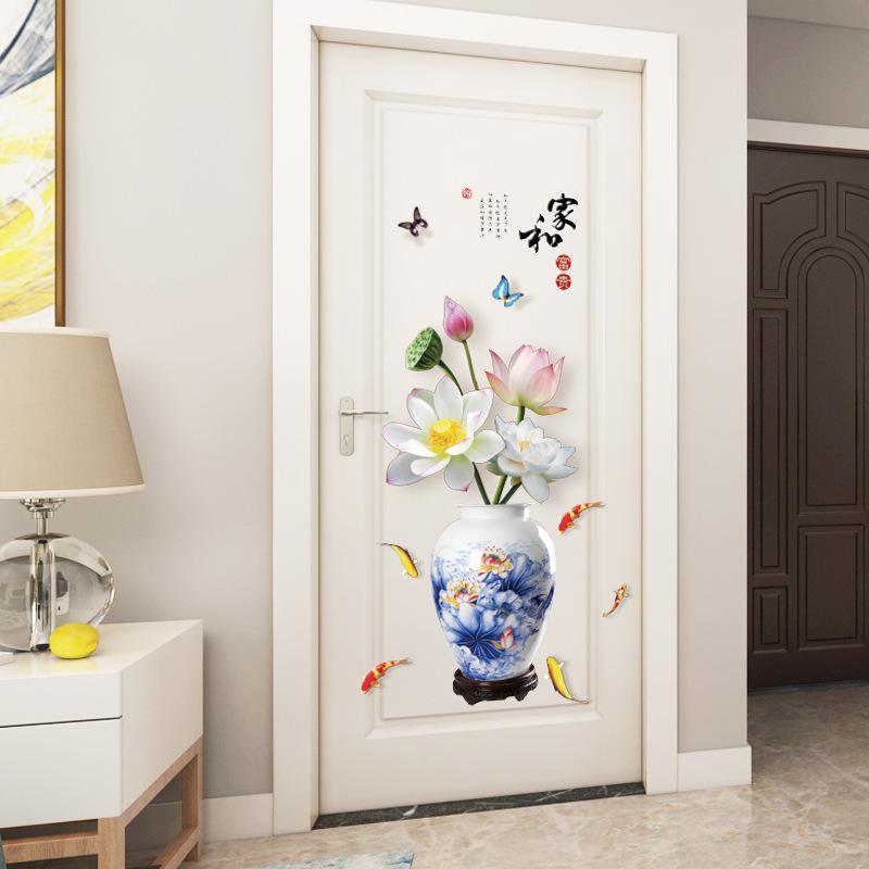 Decal dán tường Bình hoa 3D sen trắng