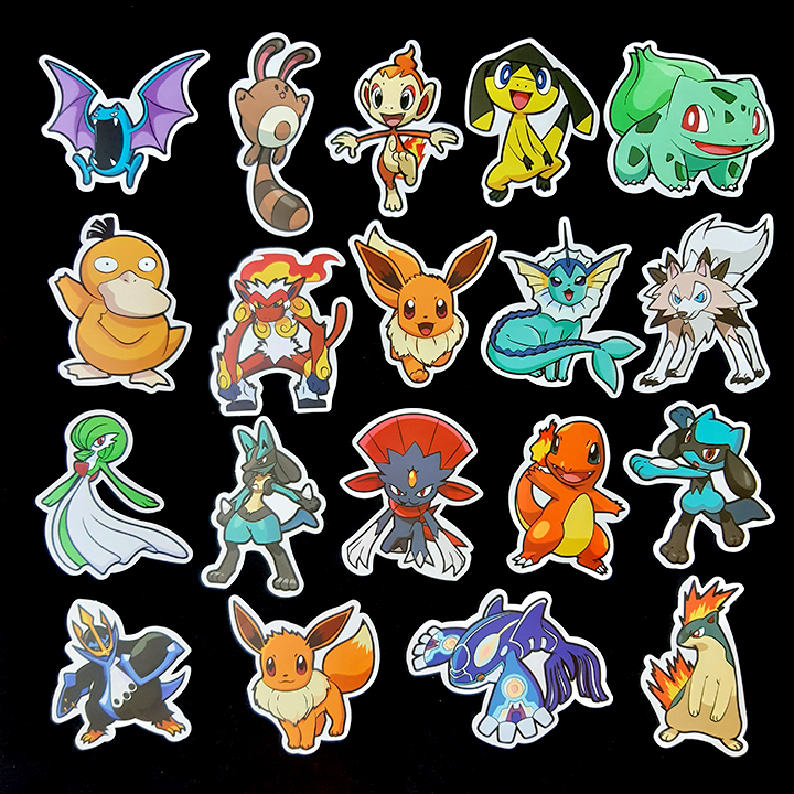 Bộ Sticker dán cao cấp chủ đề POKEMON - Dùng dán Xe, dán mũ bảo hiểm, dán Laptop