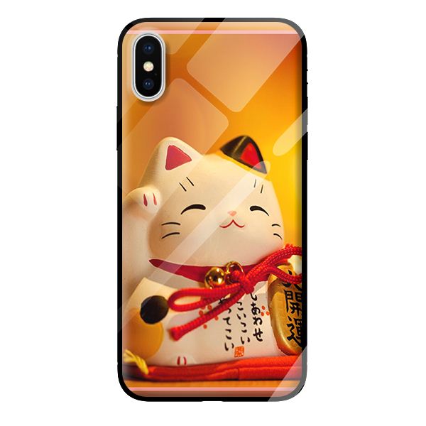 Ốp kính cường lực cho iPhone XS MAX mẫu mèo may mắn 1 - Hàng chính hãng