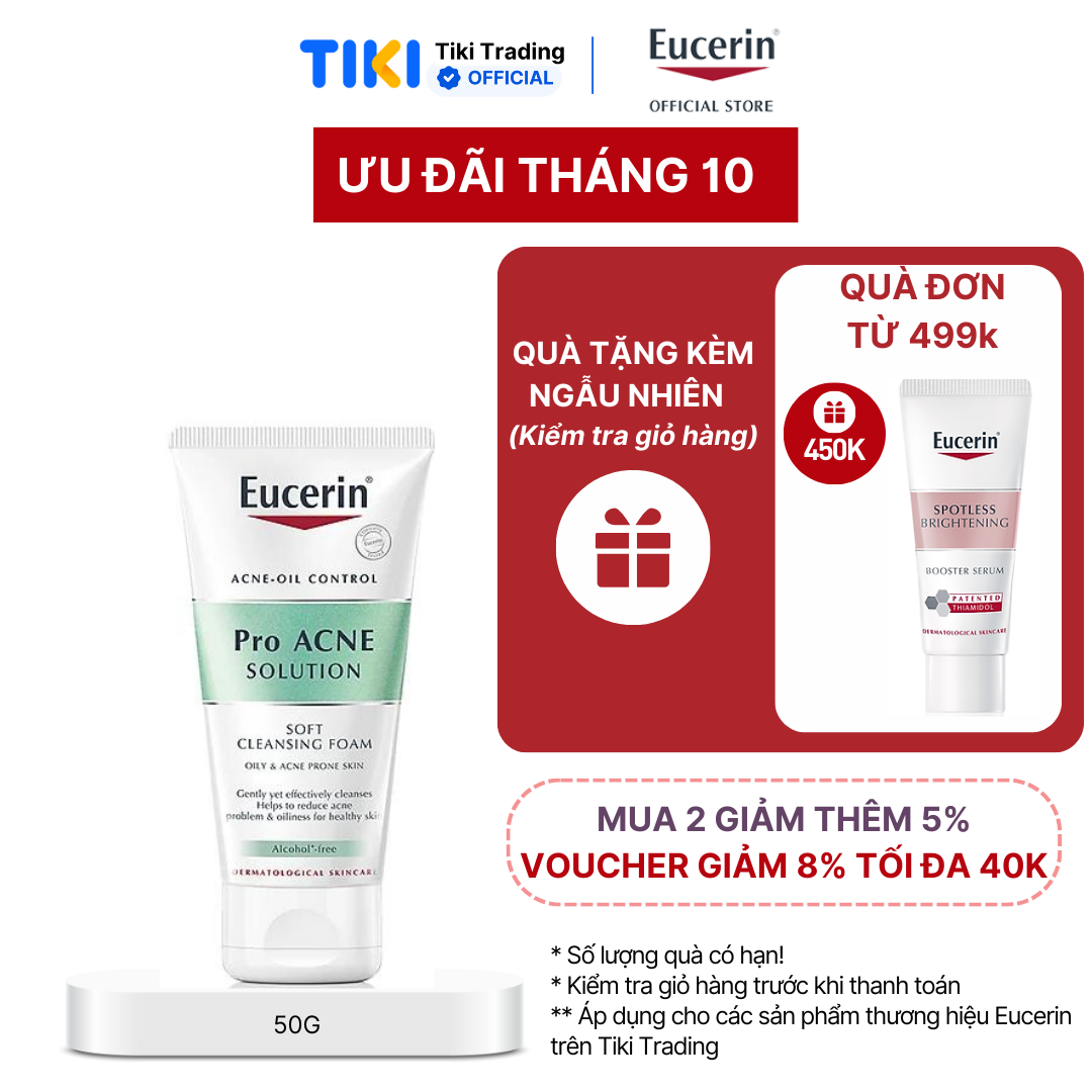 Sữa rửa mặt dạng bọt sạch sâu cho da nhờn Eucerin Pro Acne Cleansing Foam 50g