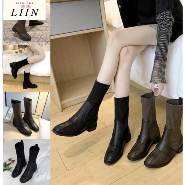 Hàng cao cấp (HÀNG SẴN) BOOTS Lỡ Cổ Len, Mũi Da Ôm Chân