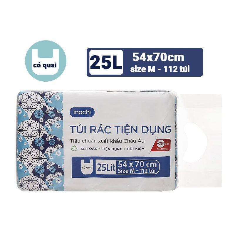 Lốc 4 Cuộn Túi Rác Tiện Dụng Inochi Màu Đen Có Quai Size M 54x70cm 25L