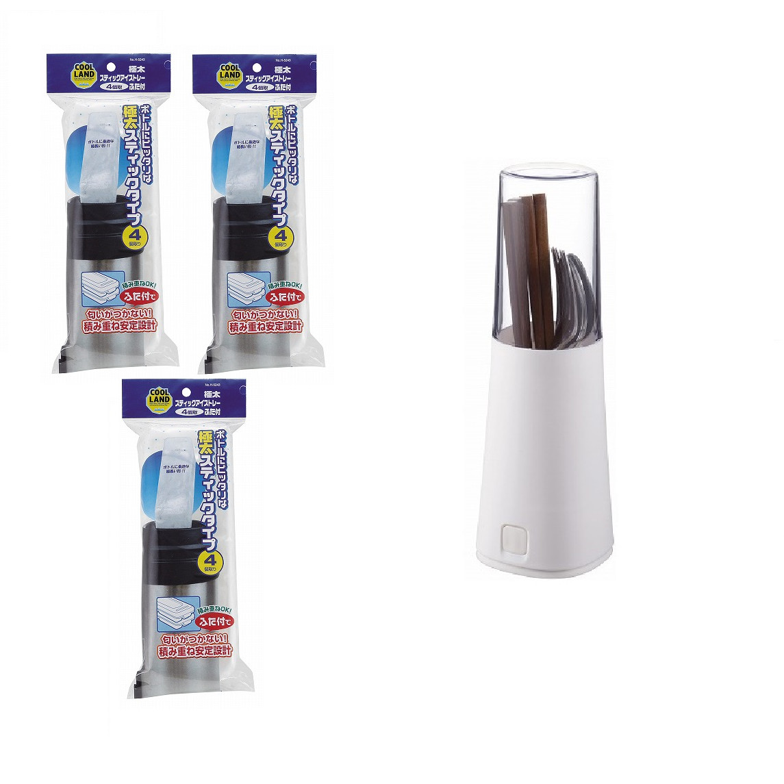 Combo 03 Khay đá nhựa có nắp 4 viên + 01 hộp đựng đũa/thìa - Hàng nội địa Nhật Bản.