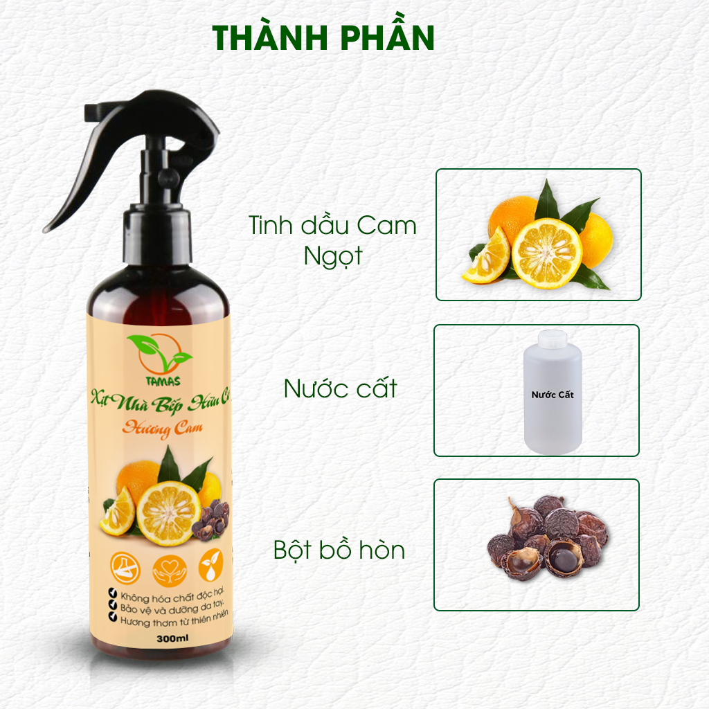 Xịt bếp đa năng hữu cơ bồ hòn hương cam chai 300ml-500ml, nước lau bếp từ giúp làm sạch, khử mùi, khử khuẩn dụng cụ, bếp từ, bếp ga