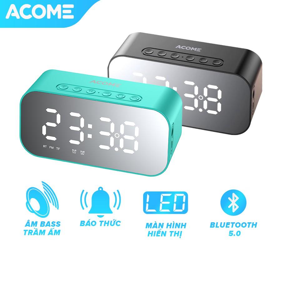 Loa Bluetooth Nghe Nhạc ACOME 5W Màn Hình LED Kiêm Đồng Hồ Báo Thức Mặt Tráng Gương, Hỗ Trợ Thẻ Nhớ & Đài FM - Hàng Chính Hãng