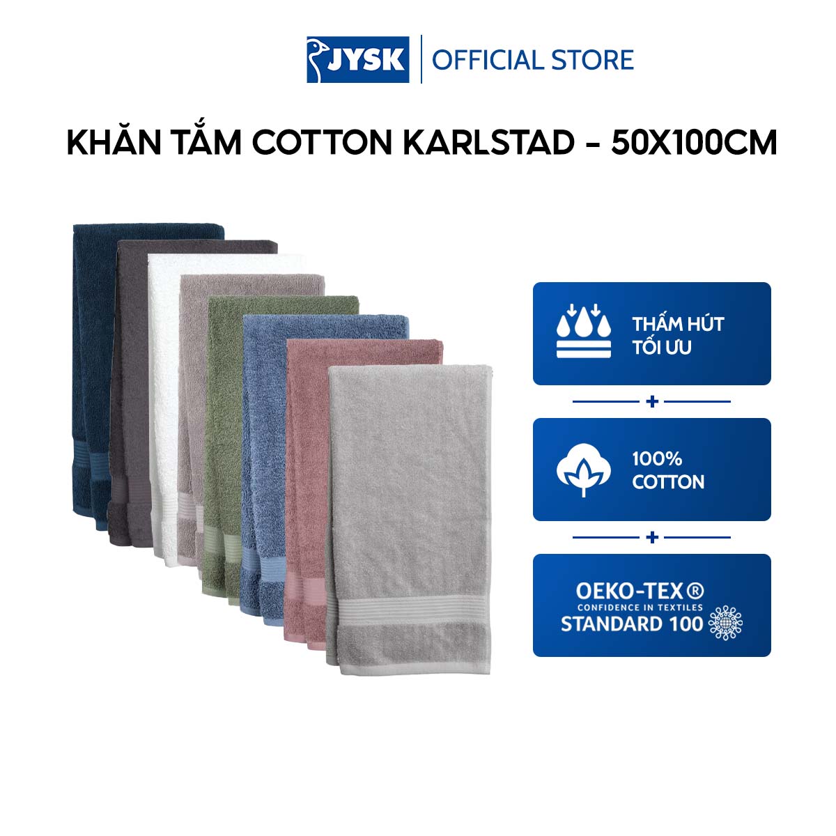 Khăn tắm cotton | JYSK Karlstad | 50x100cm | Nhiều màu