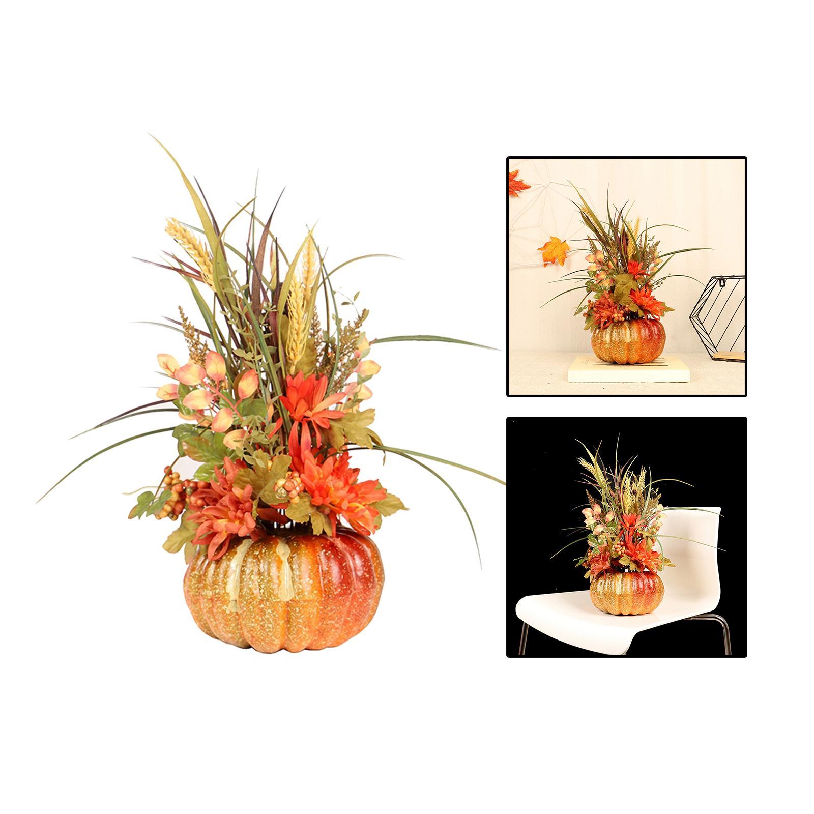 Artificial Pumpkin with Flowers Floral Arrangement for Tabletop Decoration