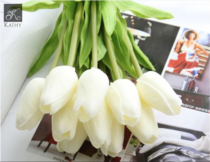 TULIP Hoa lụa trang trí màu trắng 7209T