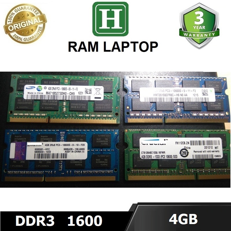 Ram Laptop 4GB DDR3 bus 1333 (10600S) ram dùng cho laptop