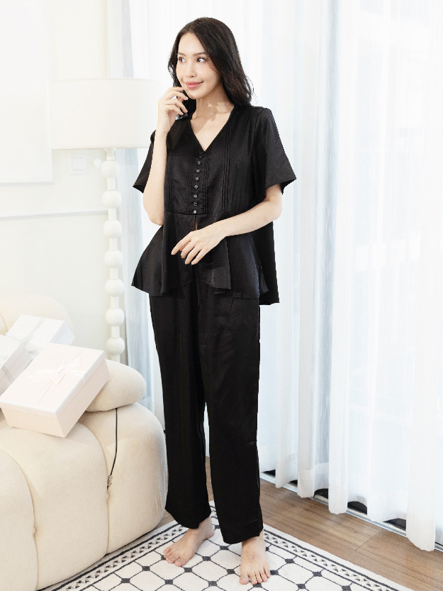 Bộ Đồ Ngủ Pijama Lụa Pháp Cao Cấp cộc tay mềm mại Thoáng Mát HW1022 HAN CLOSET