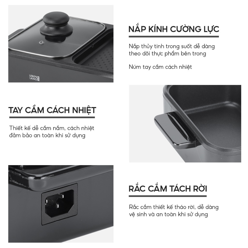 Nồi lẩu điện Sothing Lebenlang LBL8583 2 ngăn mini, bếp lẩu nướng 2in1, công suất 1300w, dung tích nồi lẩu 1200ml- hàng chính hãng