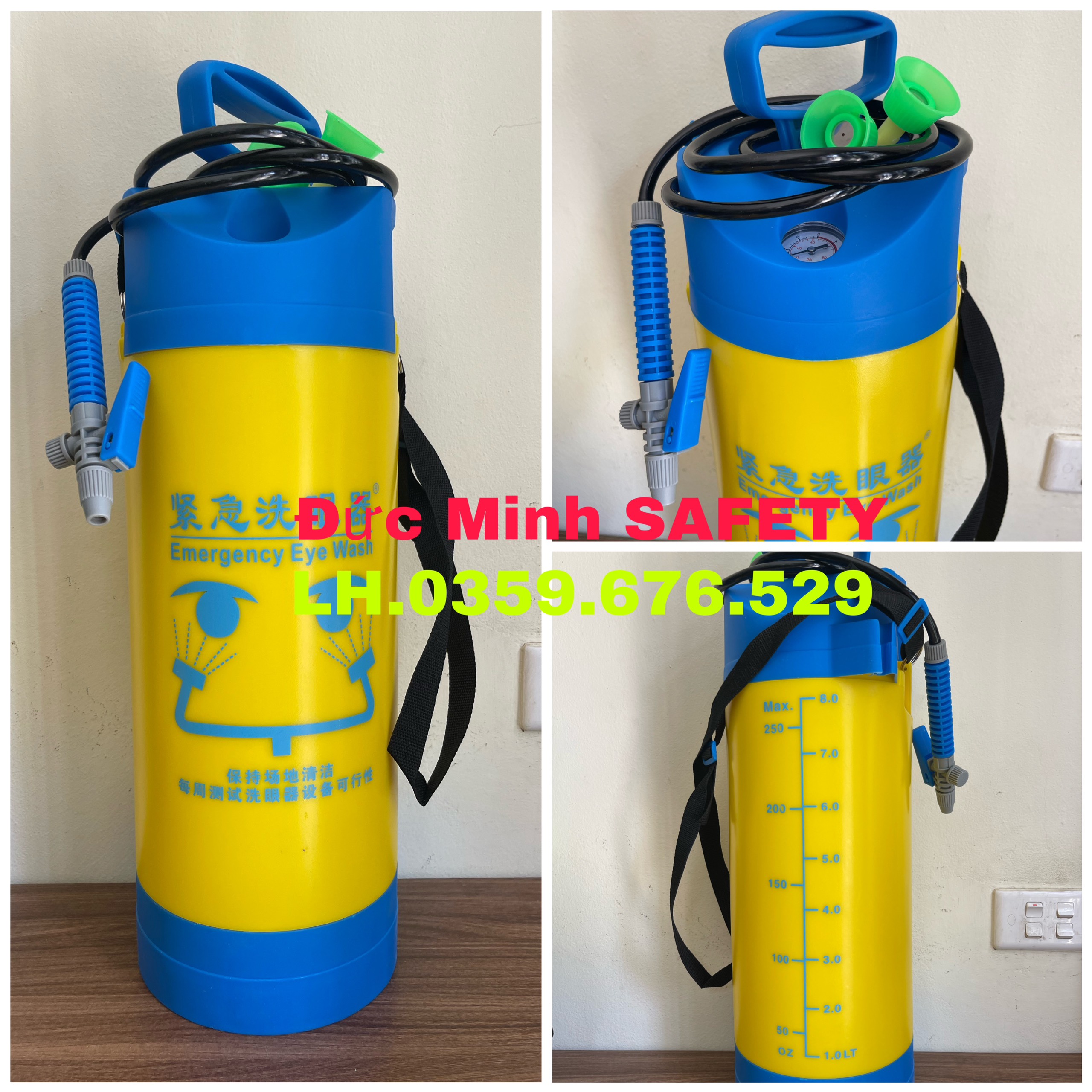 Bình rửa mắt khẩn cấp di động 8 lít - Dụng cụ rửa mắt di động, bồn rửa mắt khẩn cấp di động