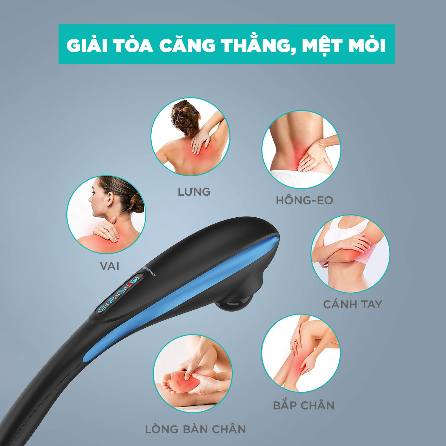 Máy Massage Cầm Tay Đa Năng Cao Cấp KINGTECH LUX-900 - Mát Xa Toàn Thân, Chuyên Sâu Cho Lưng, Cổ, Vai, Gáy Cánh Tay - Chính Hãng