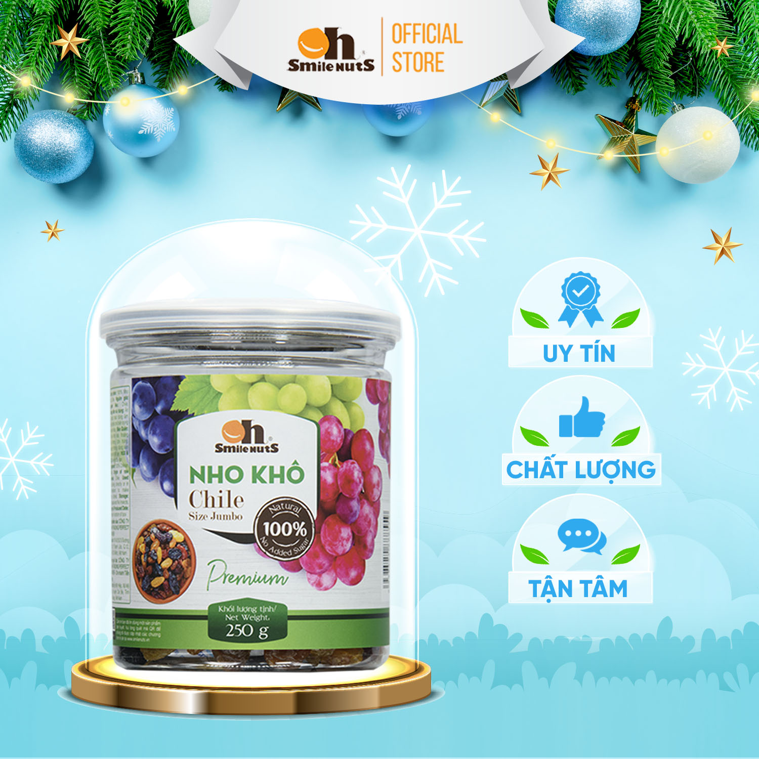 Nho khô mix Chile hộp 250g - Hoàn toàn tự nhiền, size jumbo, mềm dẻo