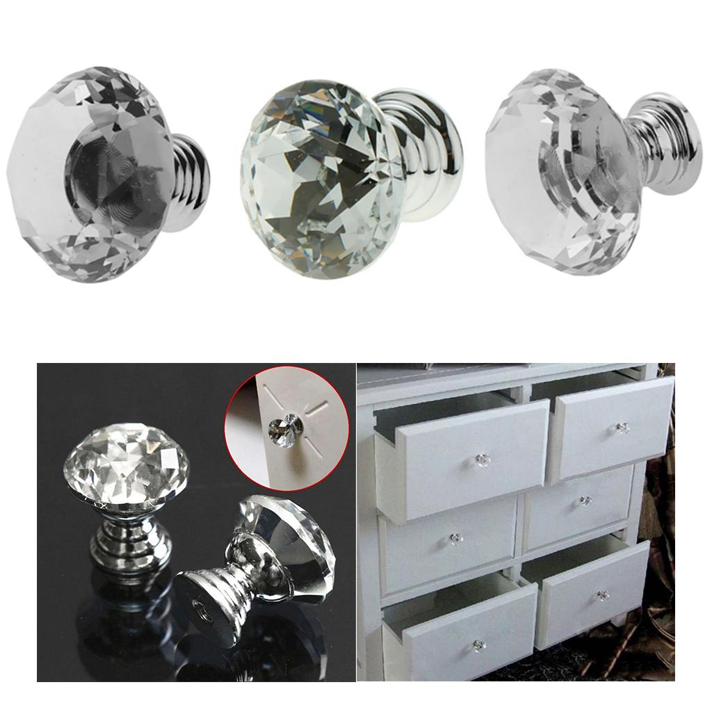 10x Glass Diamond Door Knob Drawer Dresser Pull Handle Cabinet Hardware
