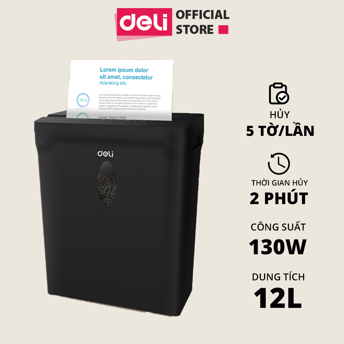 [TẶNG 500 TỜ GIẤY A4] Máy Hủy Tài Liệu Cao Cấp 10L Deli - Máy Huỷ Giấy 10 Lít Phù Hợp Cho Bảo Mật Giấy Tờ Trong Doanh Nghiệp, Văn Phòng, Nhà Trường - Hàng Chính Hãng - ET014