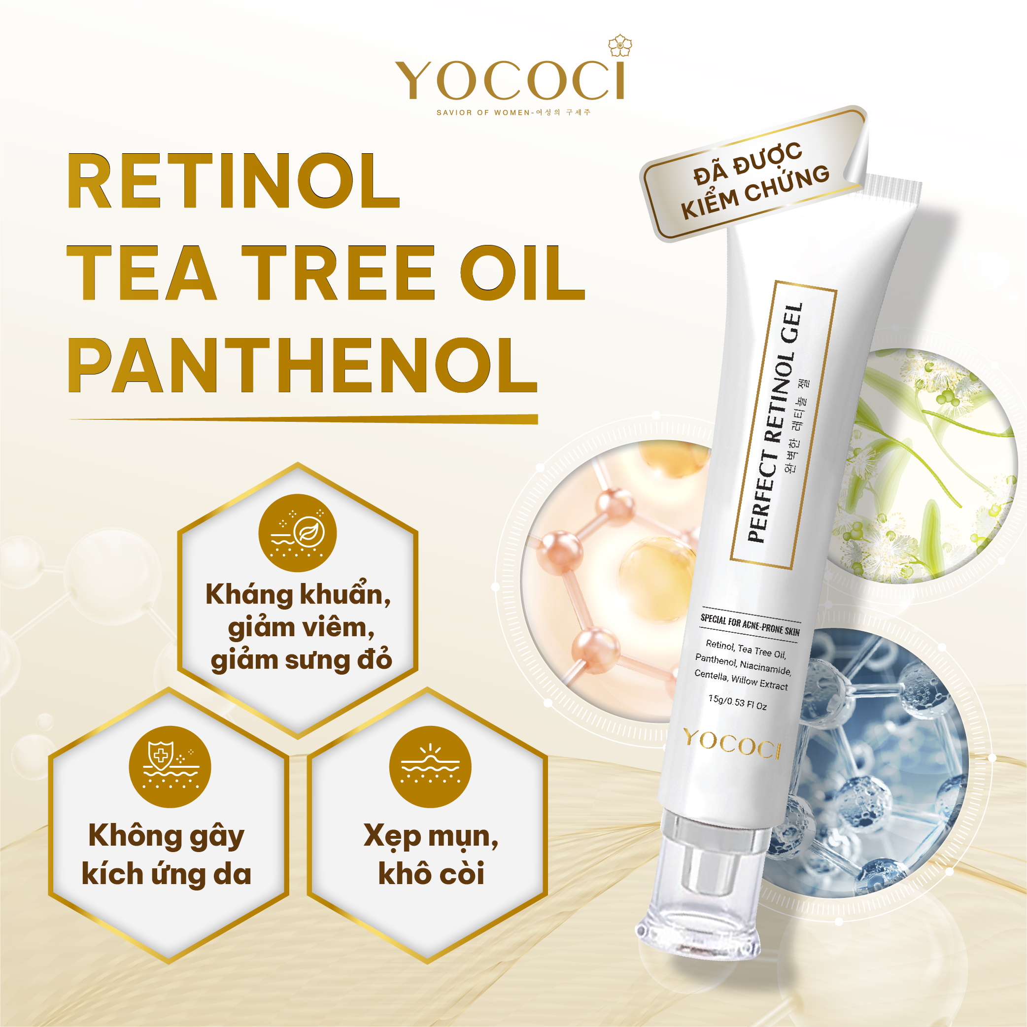 Gel chấm mụn retinol Yococi giảm viêm, khô cồi mụn, xẹp mụn, mờ thâm Perfect Retinol Gel 15g