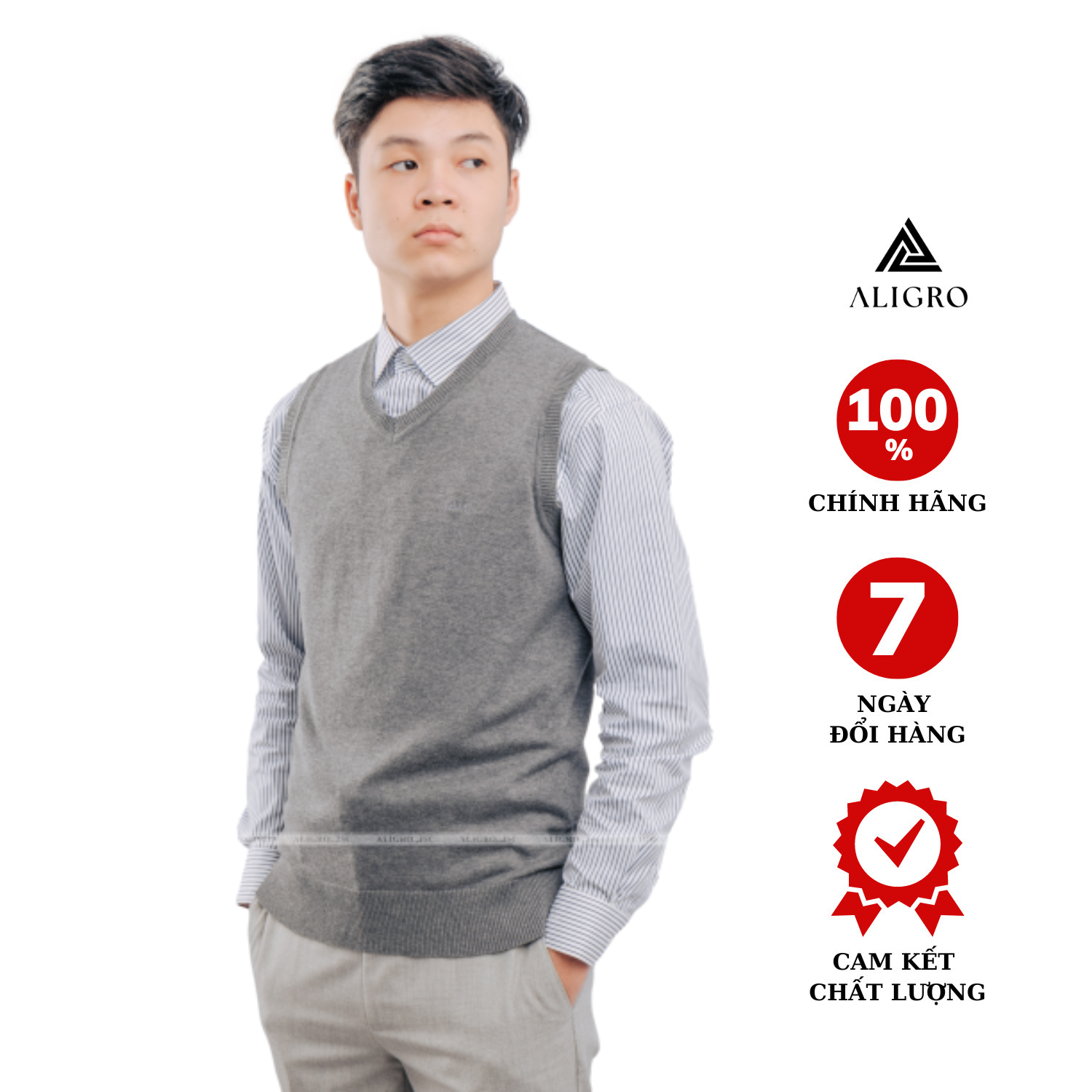 Áo len gile Aligro màu ghi đậm ALENGL011