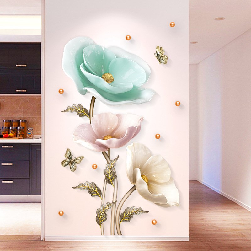 Decal dán tường hoa mẫu đơn nghệ thuật