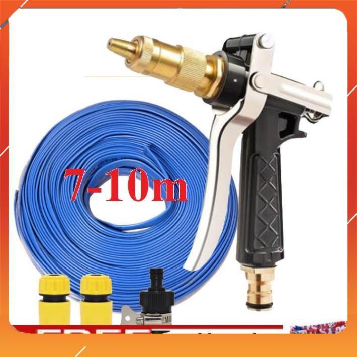 Vòi Xịt️Evoucher Bộ dây vòi xịt nước rửa xe, tưới cây , tăng áp 3 lần, loại 7m, 10m 206236 đầu đồng,cút+ khăn phượt