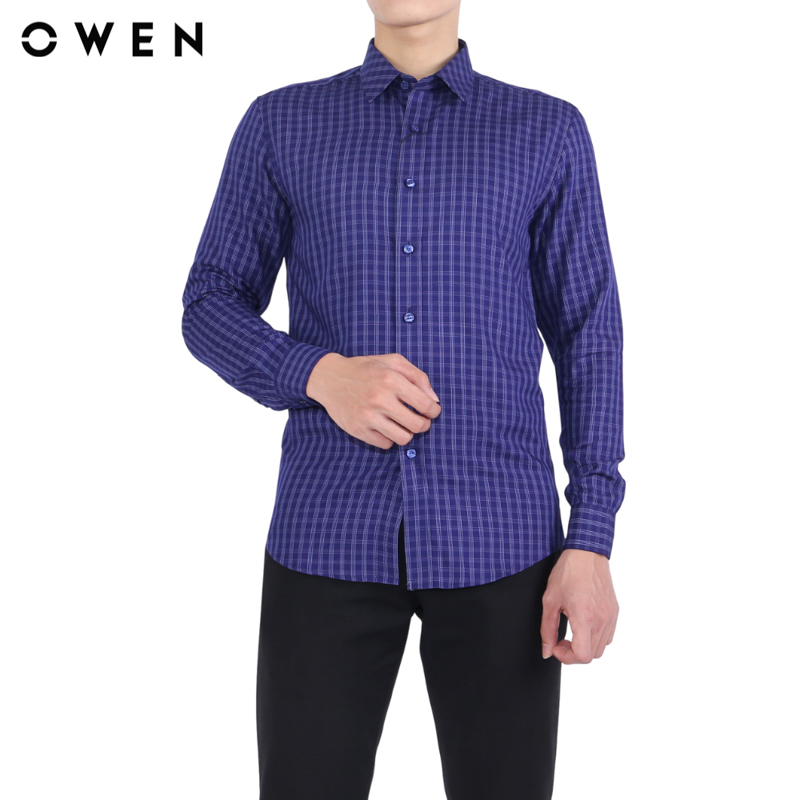 OWEN - Áo sơ mi nam Dài tay form Regular Fit chất liệu Bamboo Kẻ caro nhuyễn - AR22747D