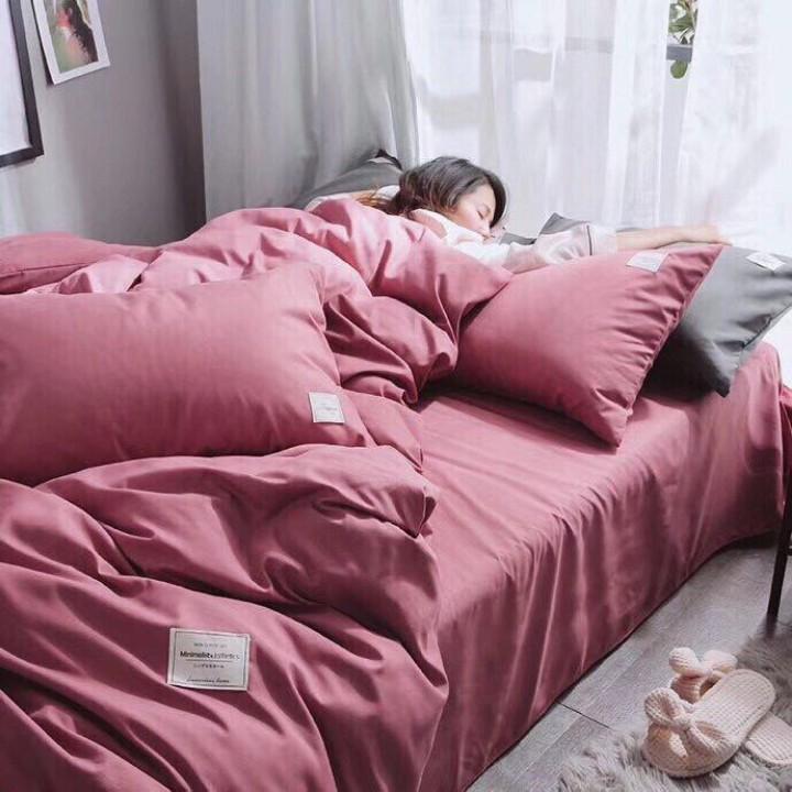 Bộ 5 Món Chăn Trần Bông Ga Gối Cotton Tici Xuất Nhật Beauty Màu Trơn - Màu Hồng